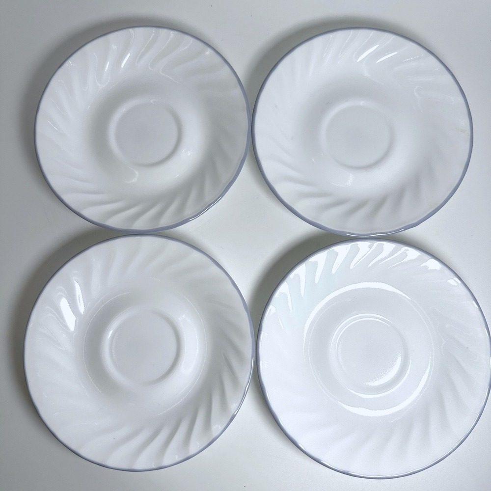 Corelle English Meadow Pink Trio Swirl Saucers Blue Rim Shadow Iris Vitrelle Vtg